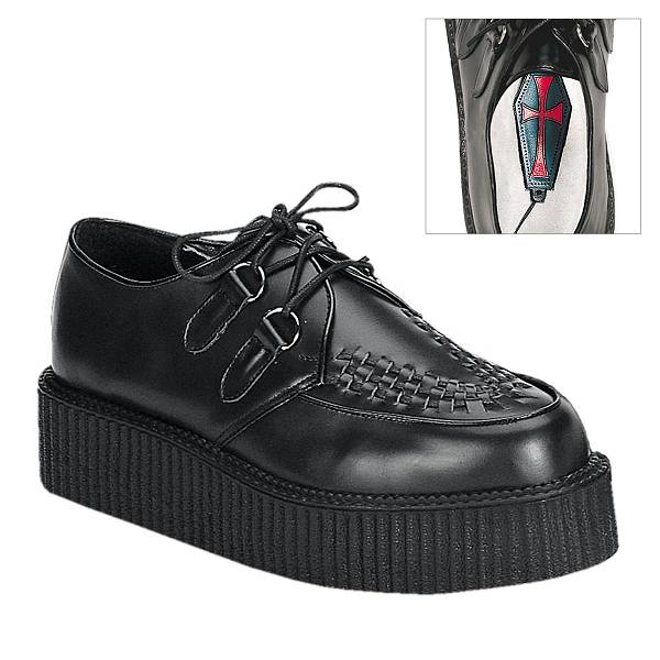 Demonia Creeper-402 Black Leather Schuhe Herren D531-467 Gothic Creepers Schuhe Schwarz Deutschland SALE